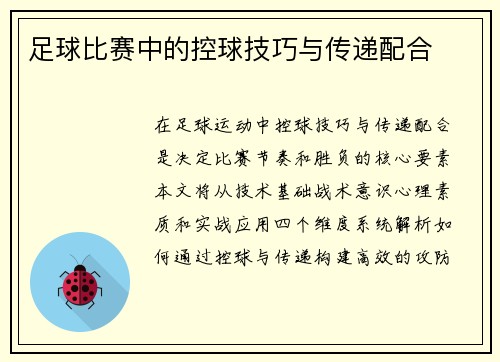 足球比赛中的控球技巧与传递配合
